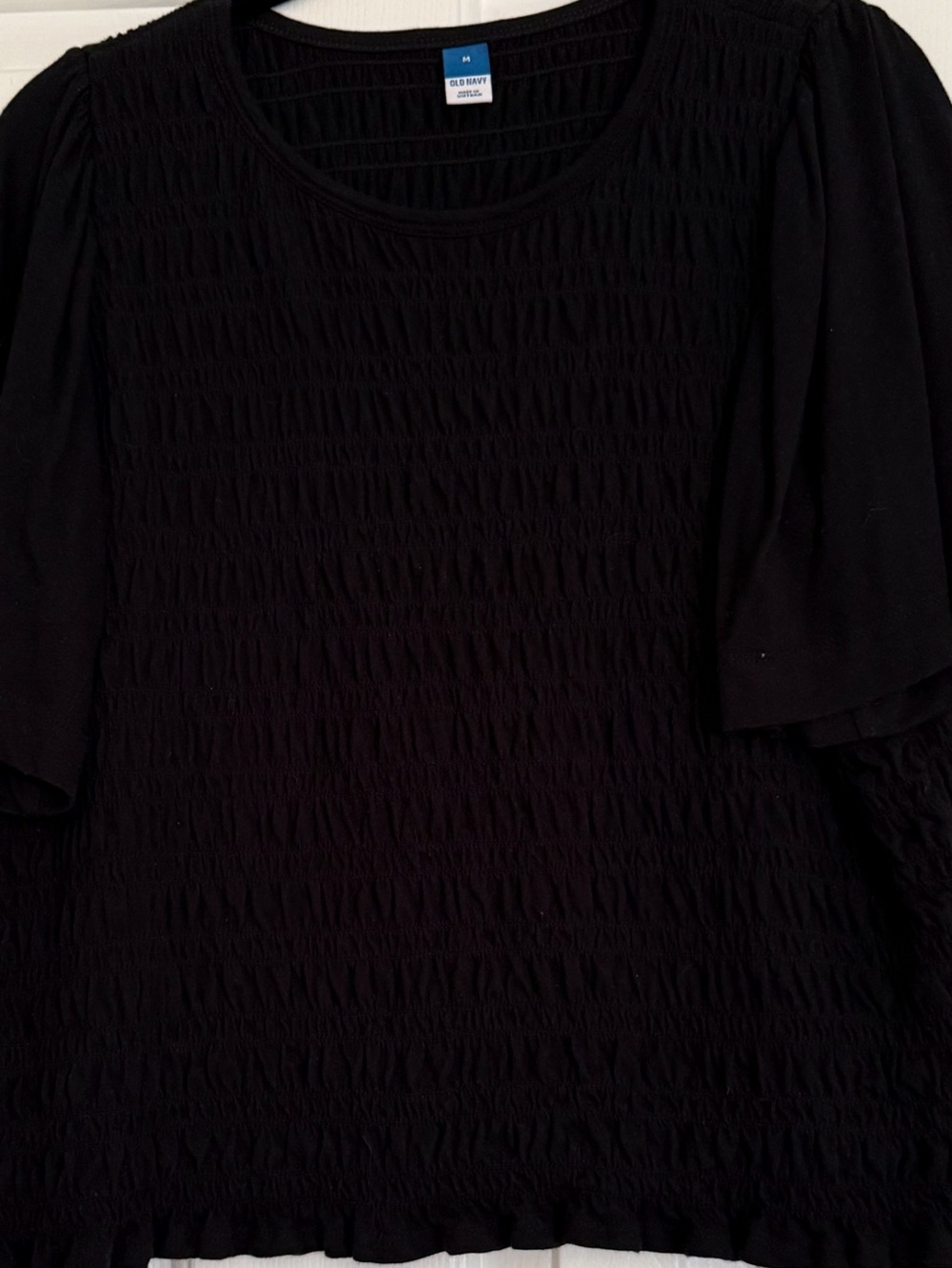 Old Navy Short-Sleeve Smocked Top Flutter Sleeves black Jack Size Medium‎ boho - Picture 4 of 10